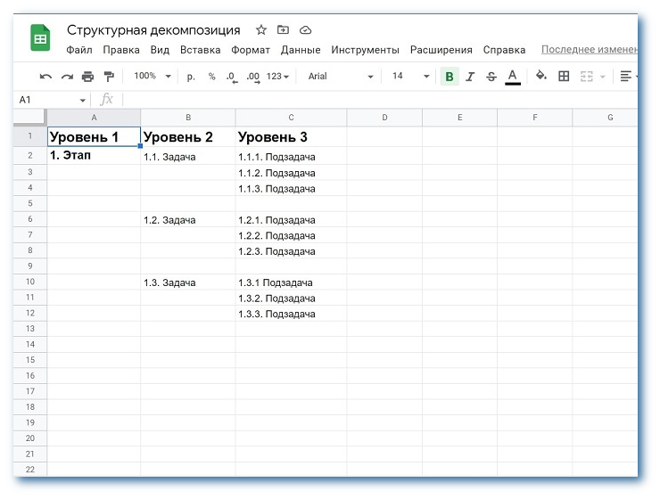 Пример таблицы